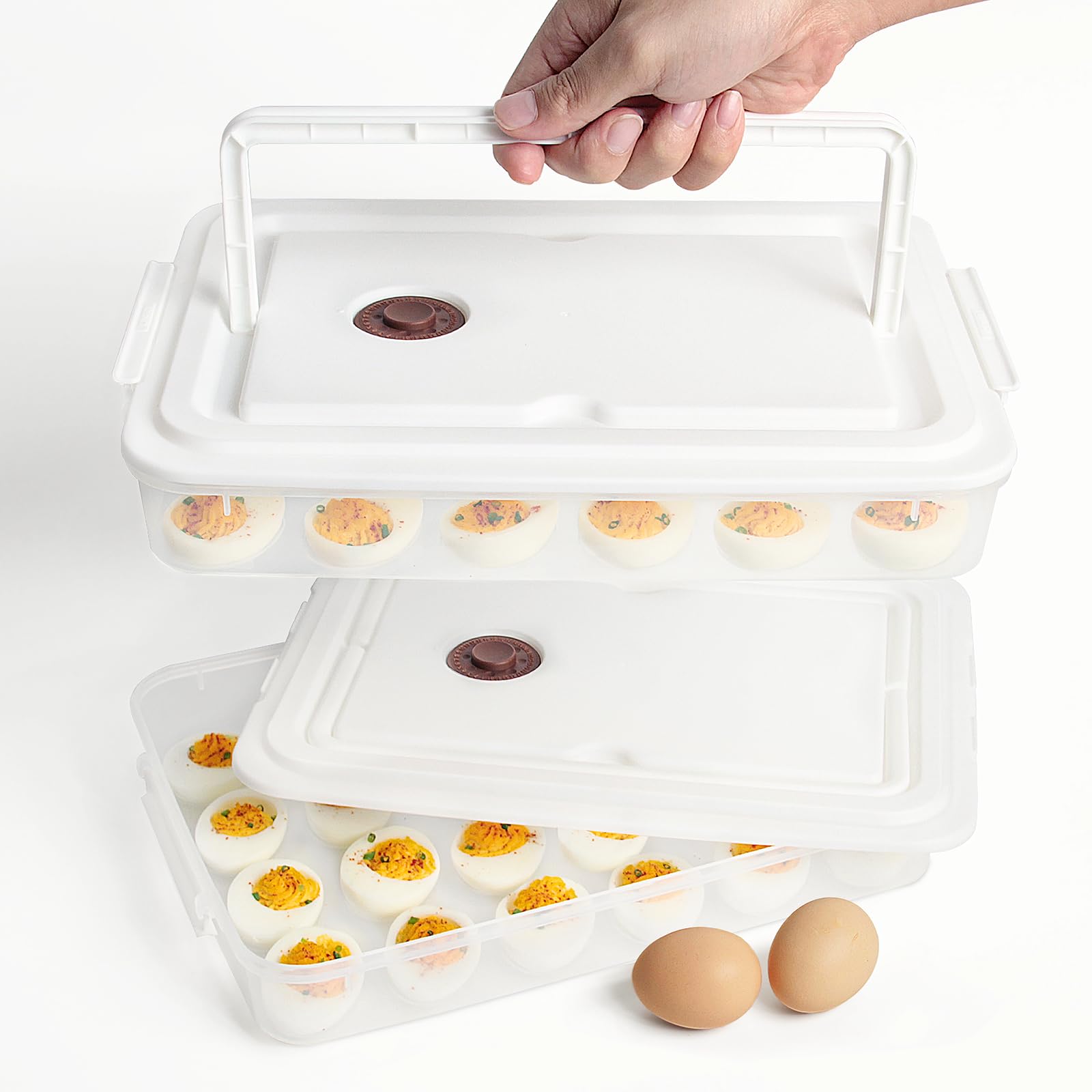 77l deviled egg containers with lid, 2-pack, secure transport.