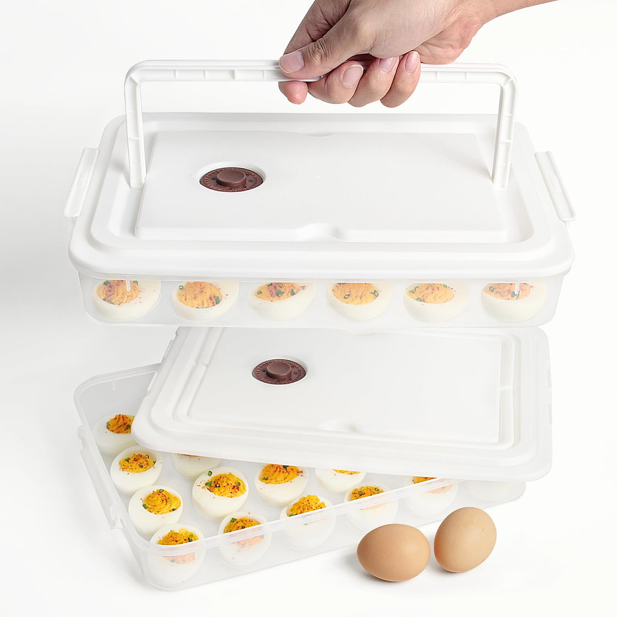 77l deviled egg containers with lid, 2-pack, secure transport.