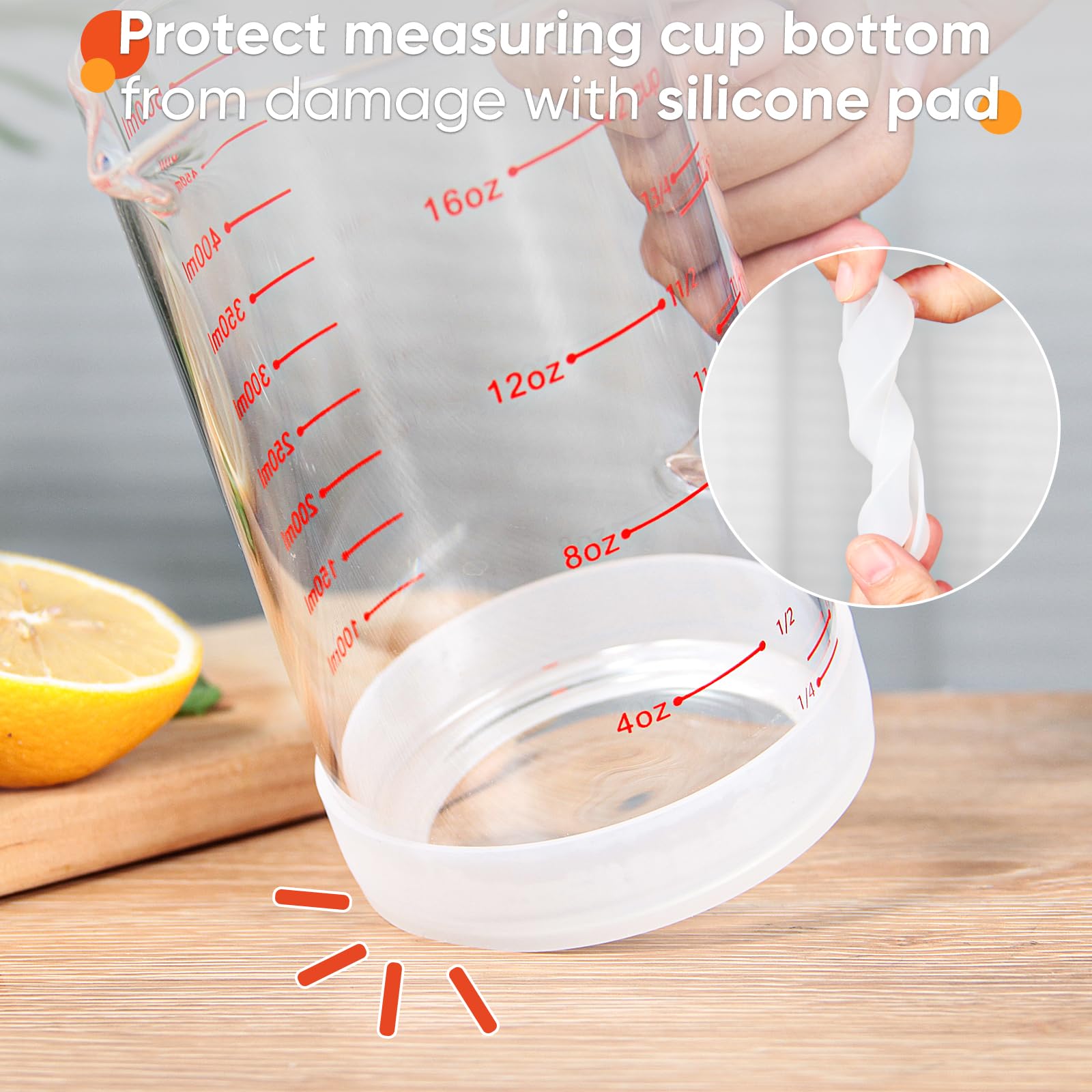 77L dual-sided scales read cups, oz, and ml from any angle