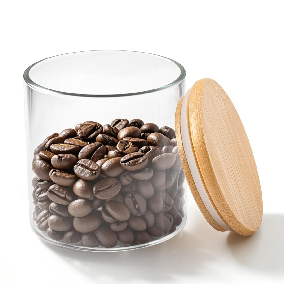 77L glass jar with bamboo lid for coffee beans, airtight and stylish