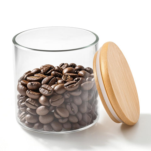 77L glass jar with bamboo lid for coffee beans, airtight and stylish