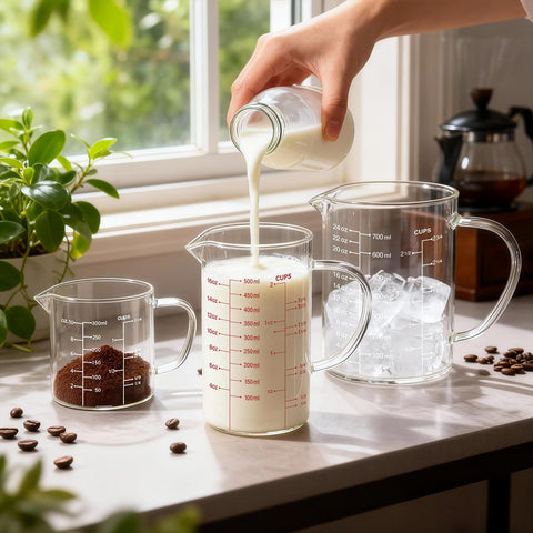 77L clear glass with visible markings to monitor liquids in the kitchen.