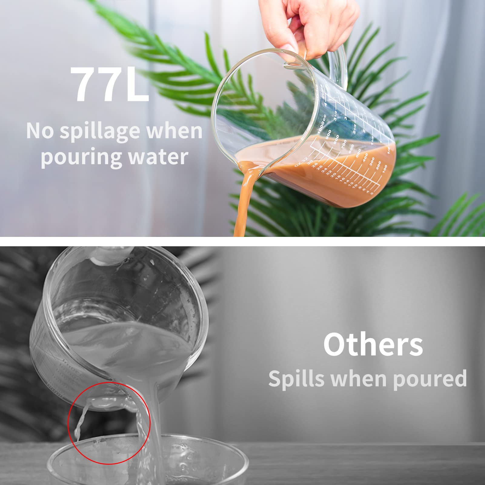 77L high borosilicate glass measuring cup shows durability and clarity.