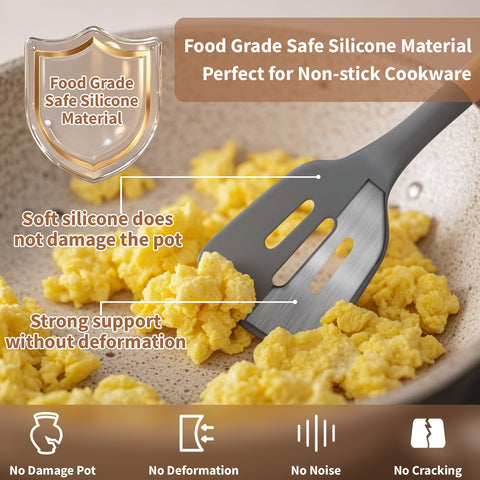 77L solid-turner in action demonstrating non-stick compatibility and gentle surface.