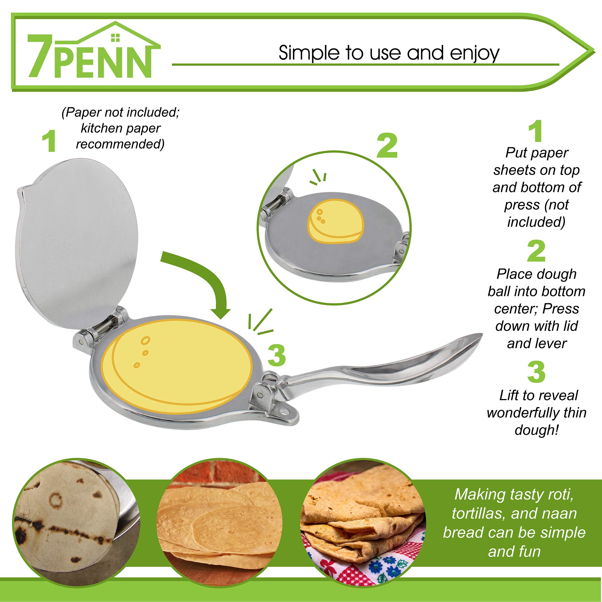 7Penn roti chapati press with smooth aluminum surface for even results