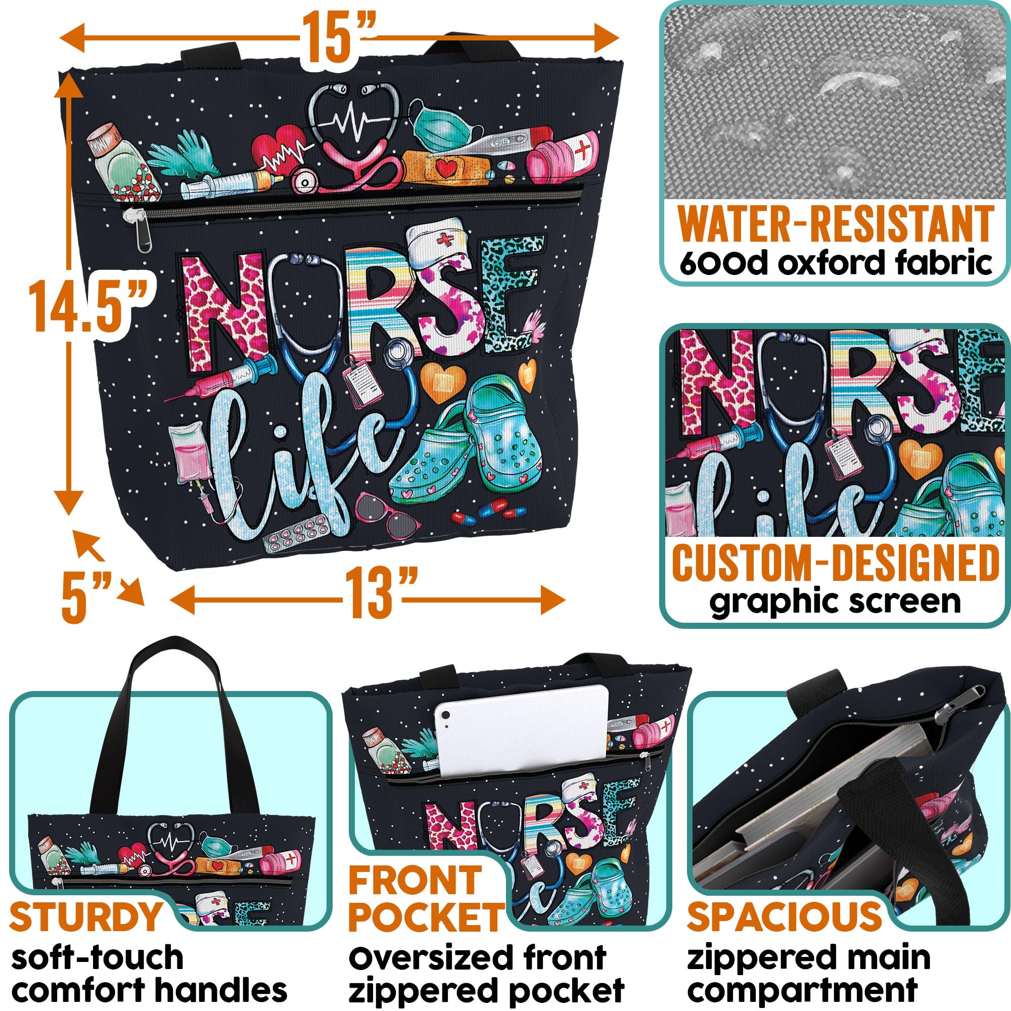 84hoods Aesthetic Tote Bag main compartment fits a 15-inch laptop.