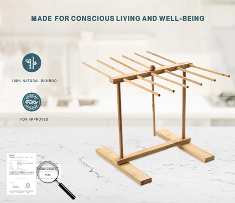 8SOM Bamboo Pasta Drying Rack large capacity holds up to 13 lbs