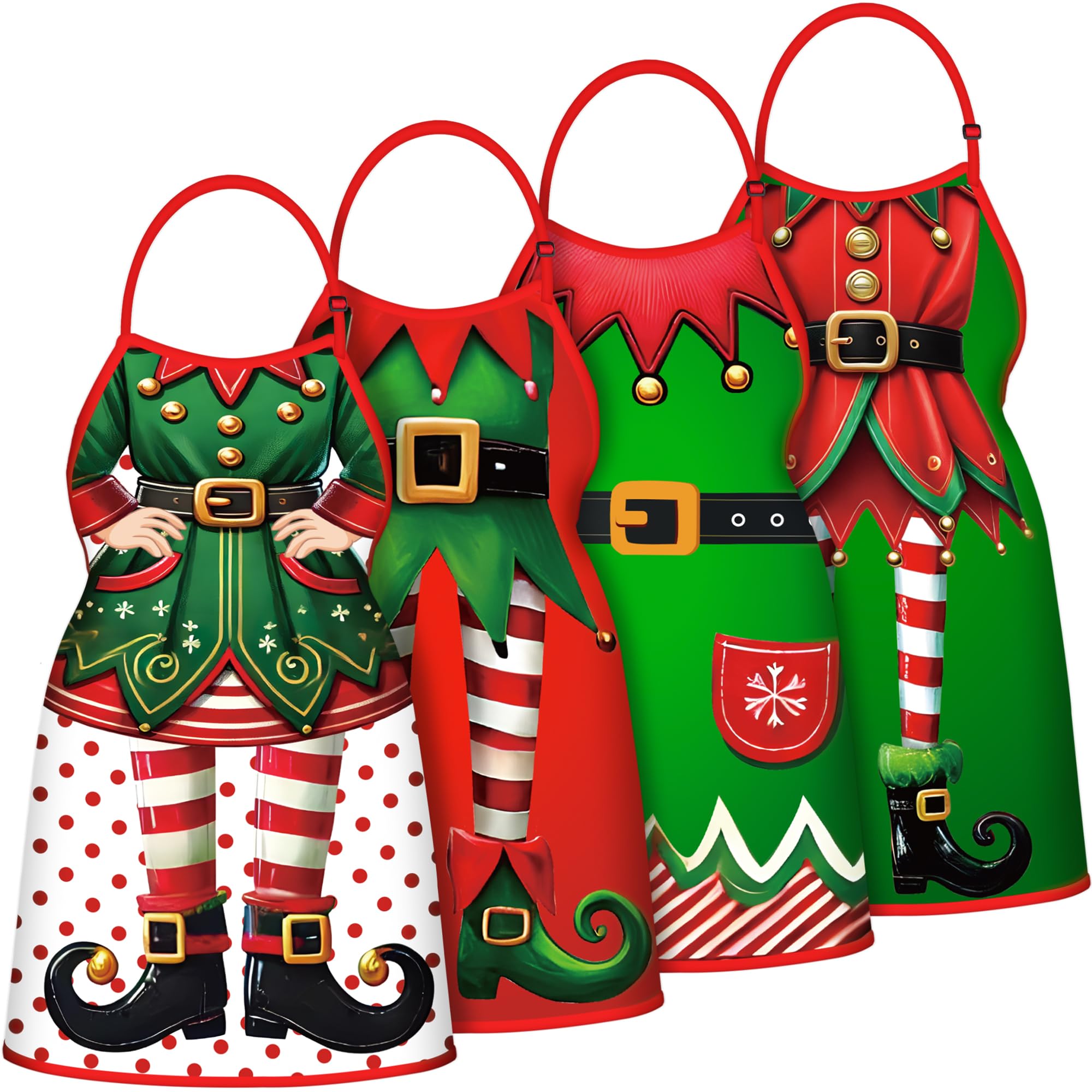 90shine elf apron set designs showcase four festive looks for holiday baking.