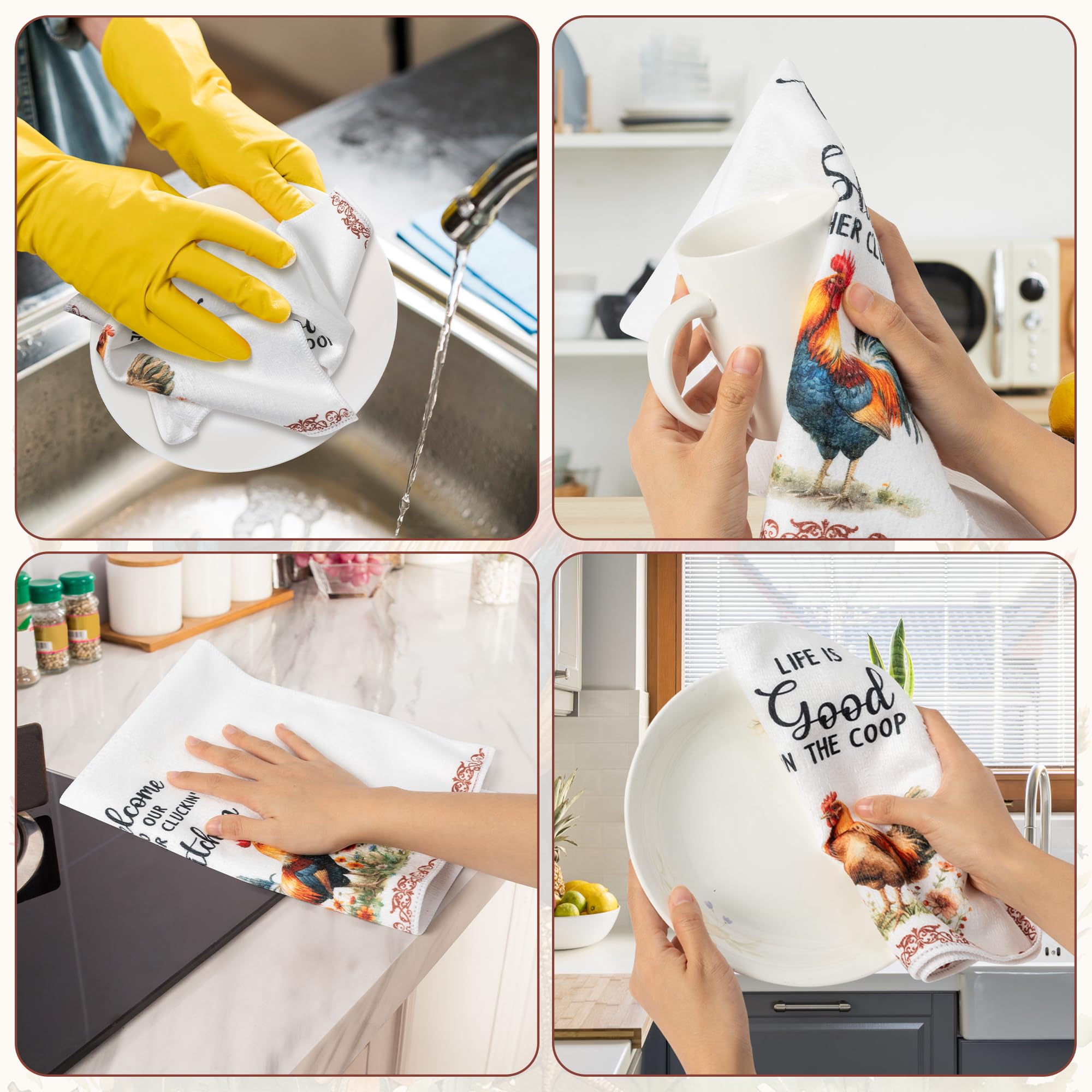 9tilight rooster-pattern towels versatile for drying dishes or hand drying.
