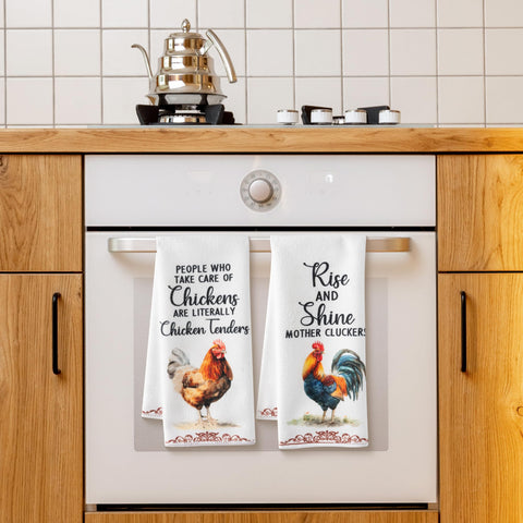 9tilight rooster-pattern towels brighten any sink area with practicality.