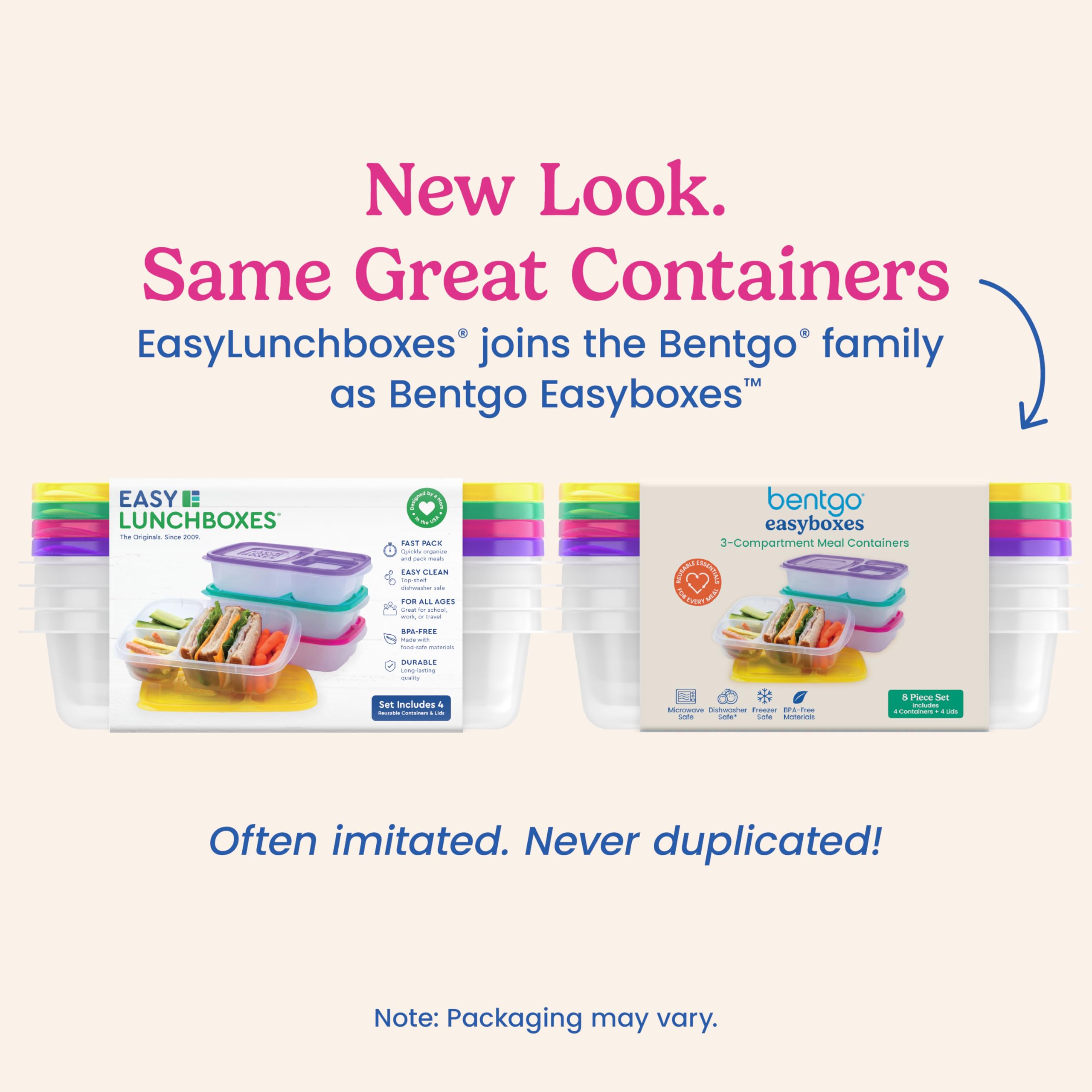 Bentgo Easyboxes BPA-free plastic supports durable, reusable meal prep.