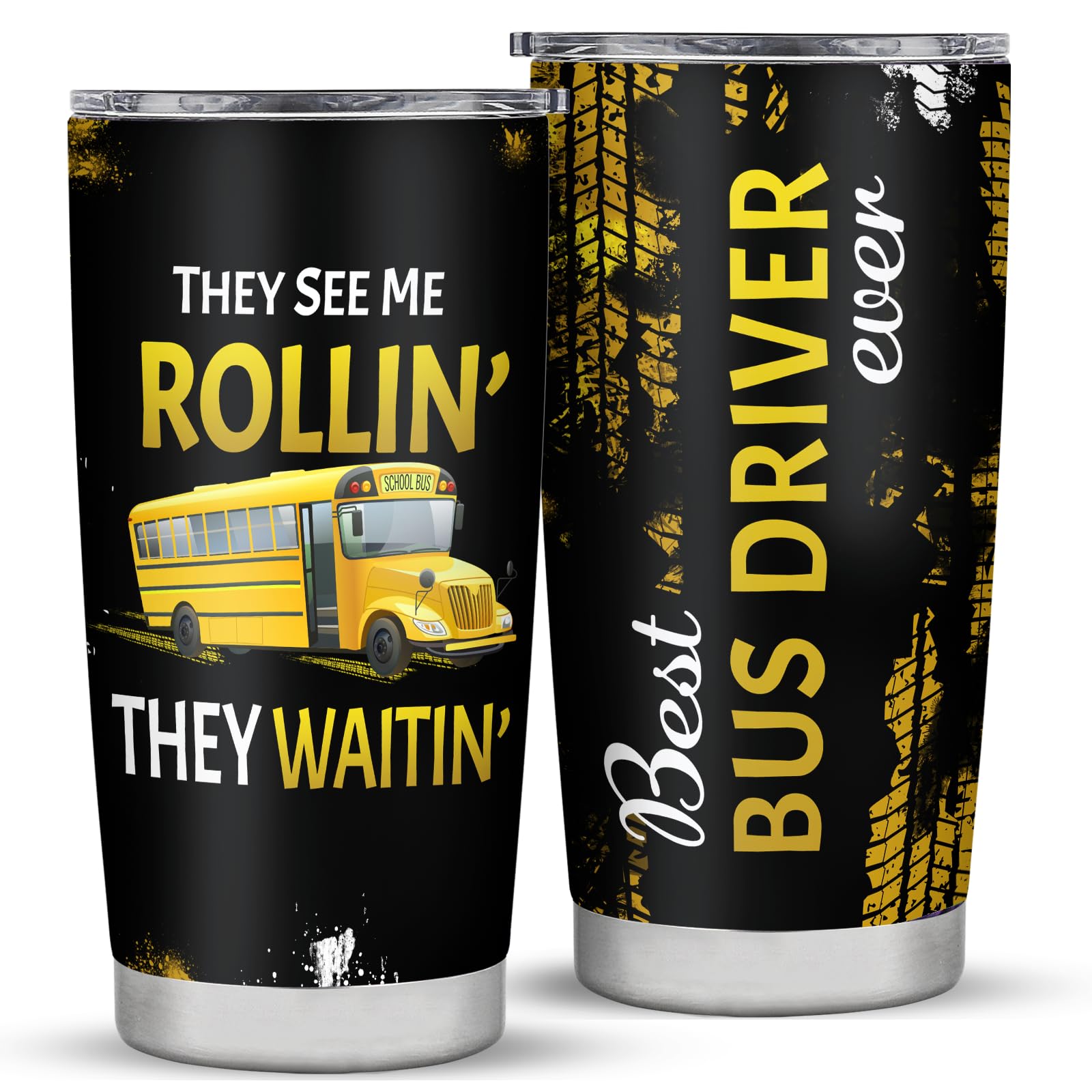 Grawmise school bus driver tumbler front view keeps beverages at the right temperature.
