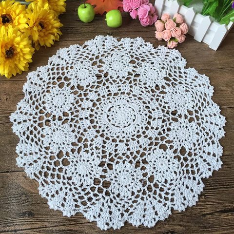 Hetao cotton crochet round doilies add elegant 15-inch white table decor.