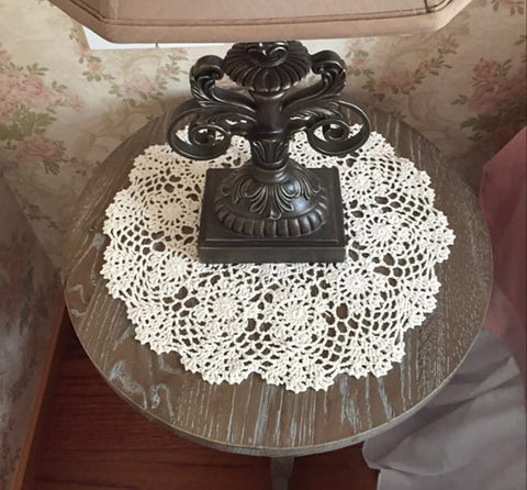 Hetao handmade crochet table topper enhances living room styling with subtle texture.