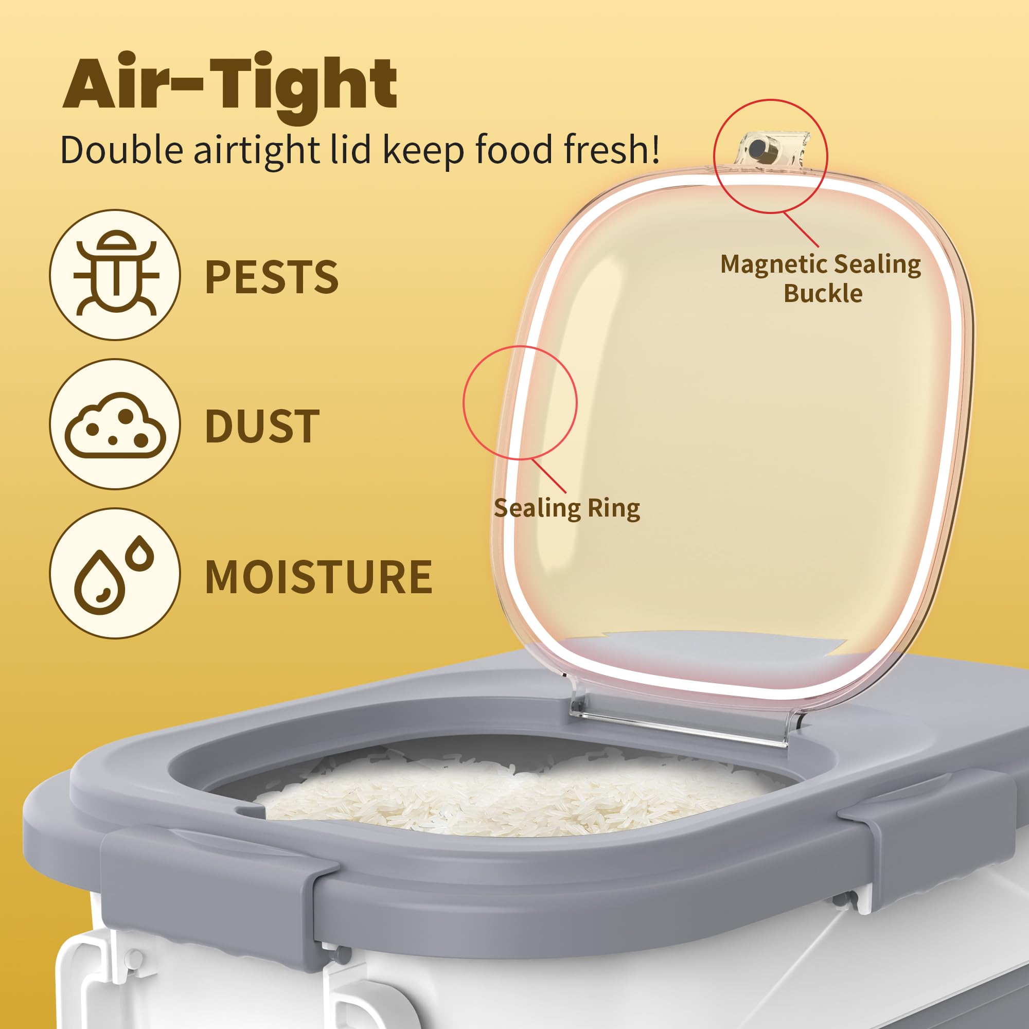 HOYTAMDAR airtight lid provides freshness protection for dry foods.