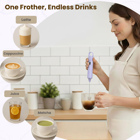 VOMELON frother charging via USB-C for travel-friendly power.