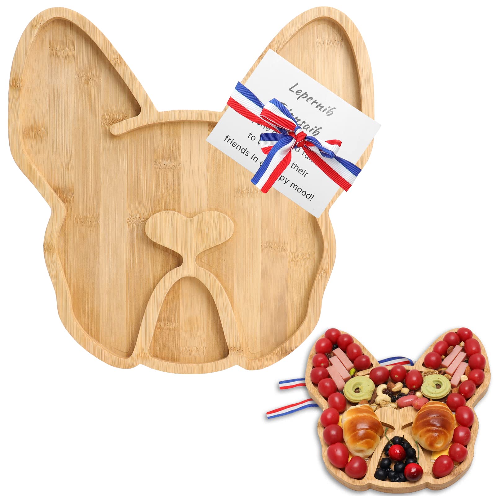 A AIFAMY French Bulldog Cheese Board top view for elegant entertaining.