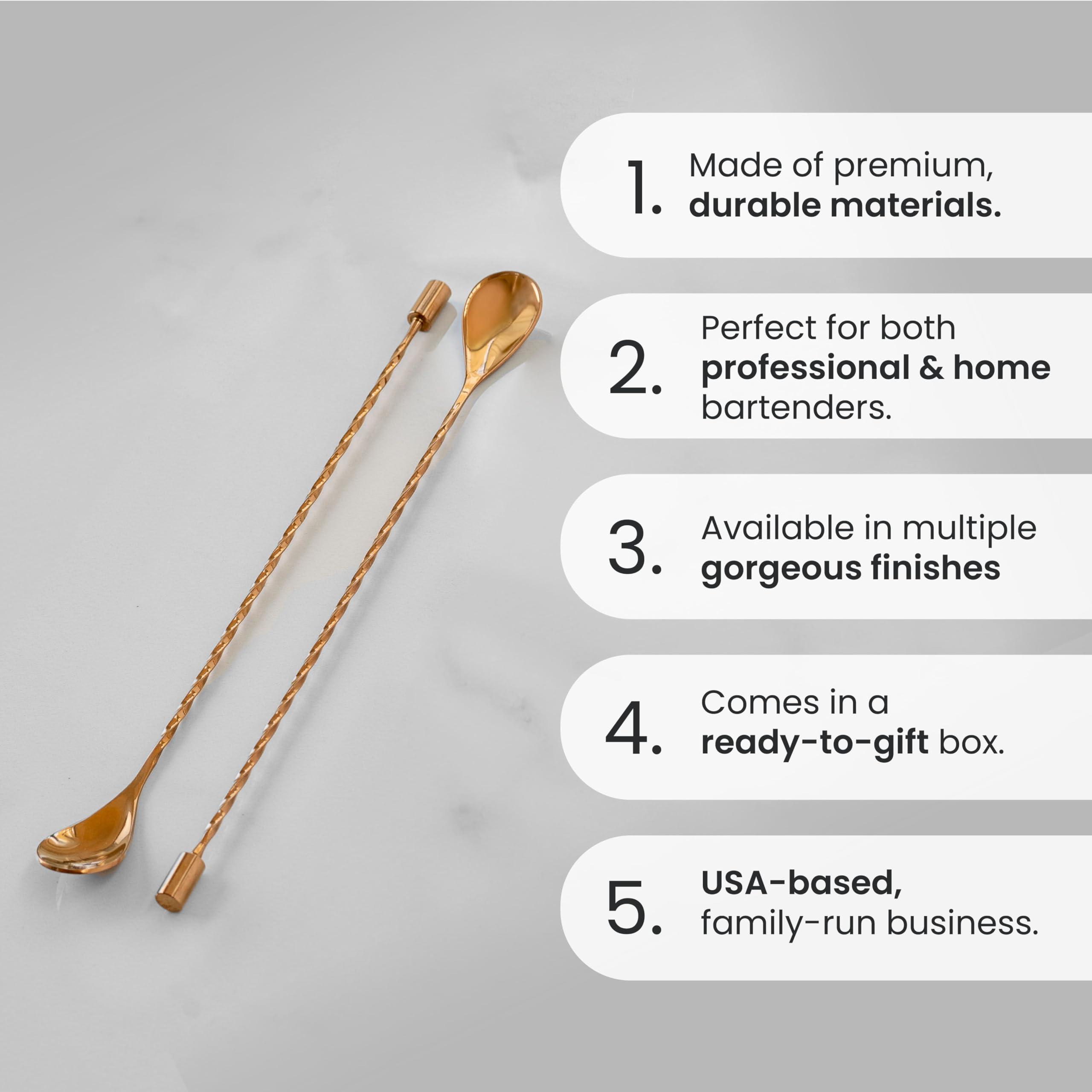 A Bar Above bar spoon set with smooth-handle offers effortless stirring and balance
