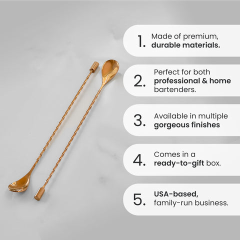 A Bar Above bar spoon set with smooth-handle offers effortless stirring and balance