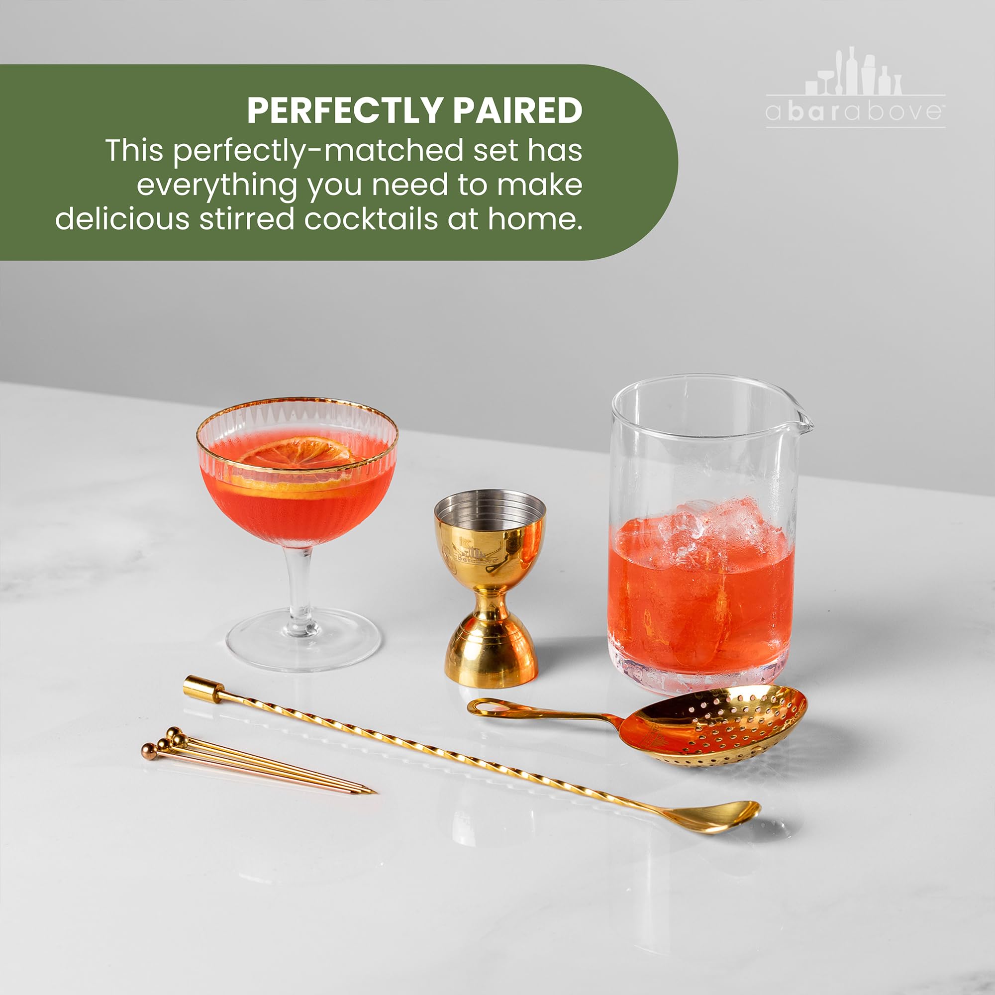 A Bar Above cocktail picks showcase garnishes with style and care.