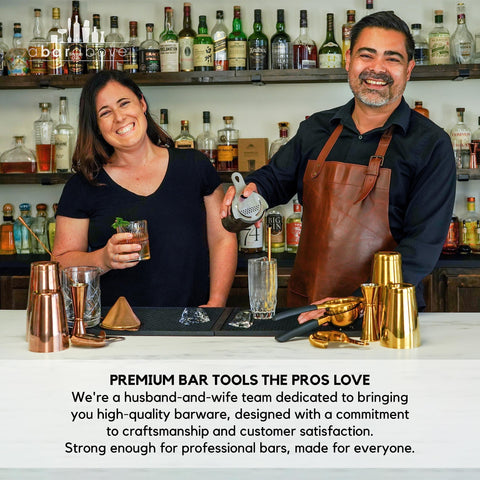A Bar Above complete bar tool set pairs well with shakers and spoons