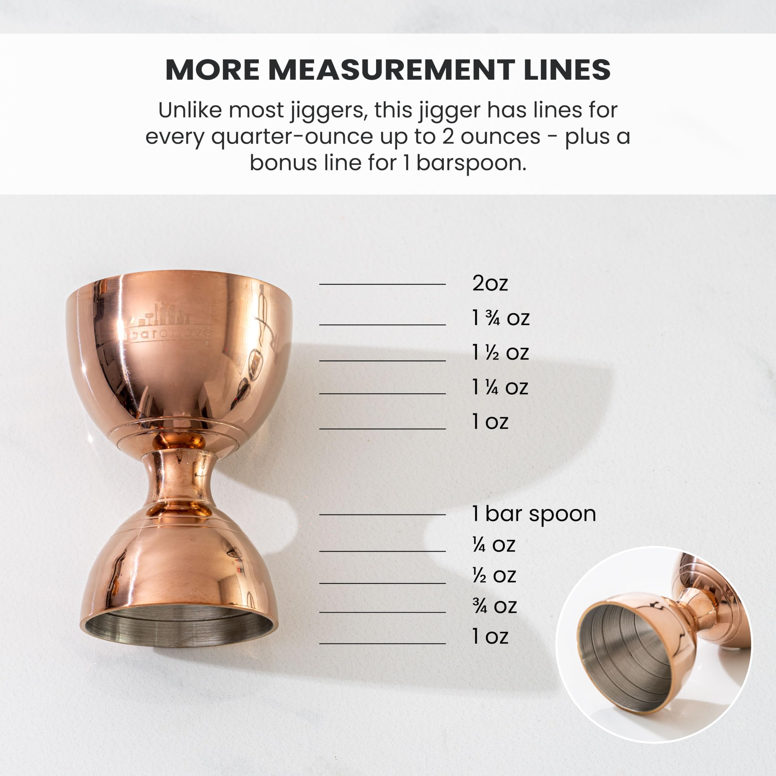A Bar Above two-sided design enables rapid dual-measure pours.