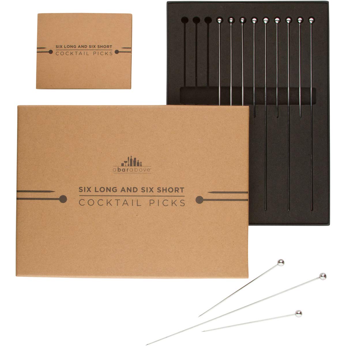 A Bar Above stainless steel 8-inch cocktail picks add elegant garnishes