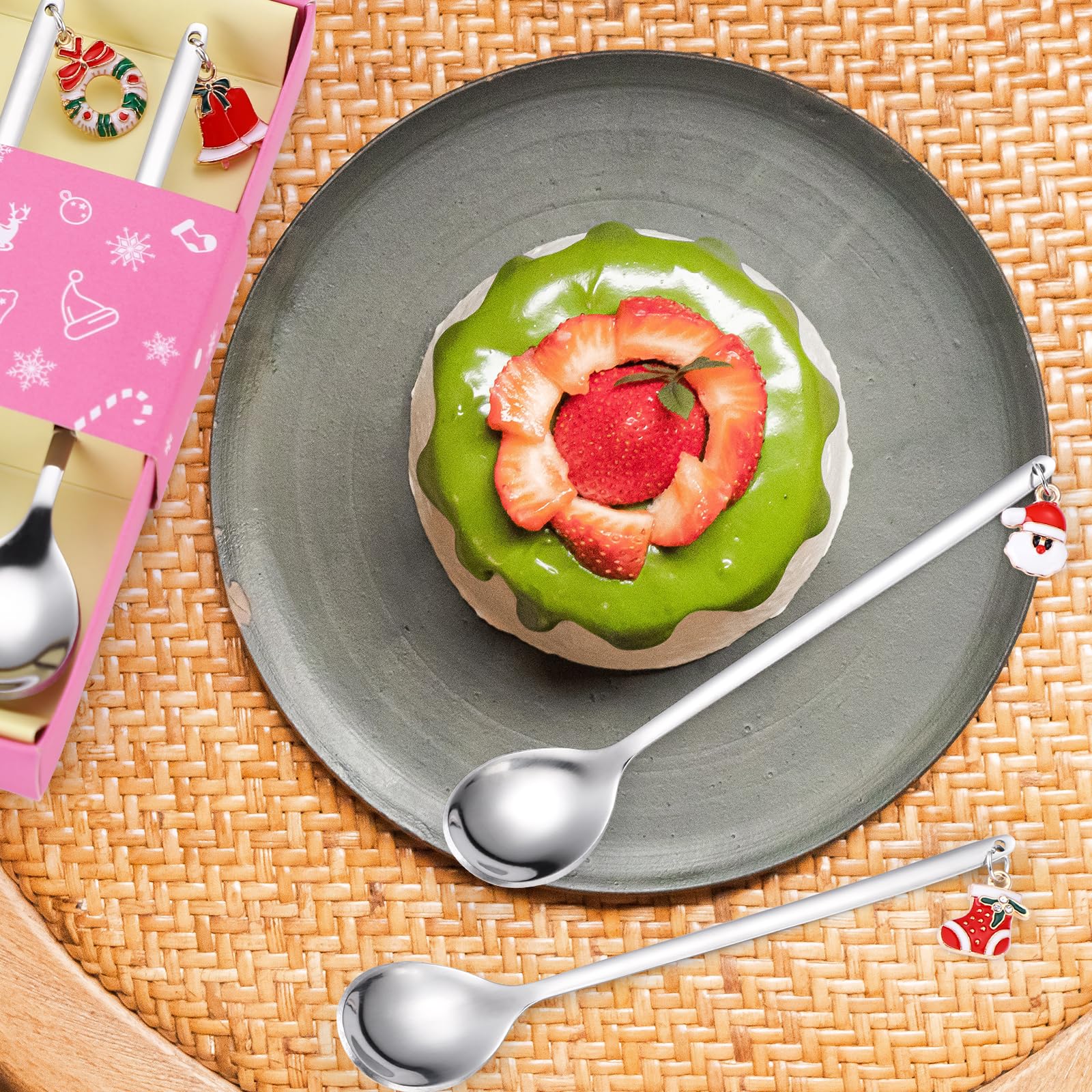 A · HOUSEWARE festive table setting with silverware spoons.