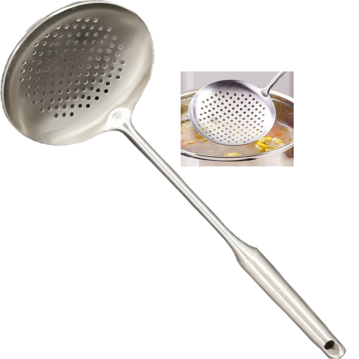 A · HOUSEWARE skimmer with large slots drains pasta and vegetables efficiently