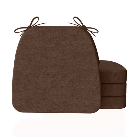 AAAAAcessories D-shaped chair cushions in brown on a dining chair for comfortable seating.
