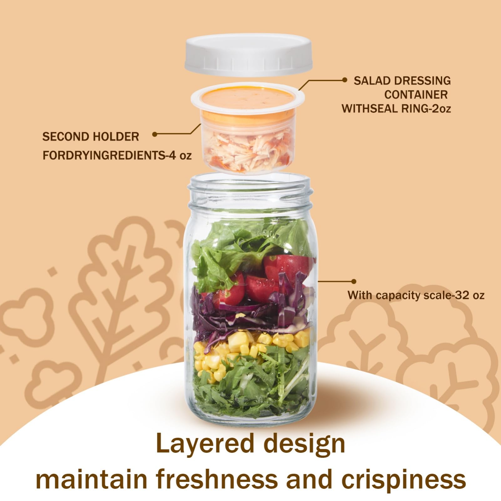 Aabberson glass salad jar highlights transparent design and fresh ingredient visibility