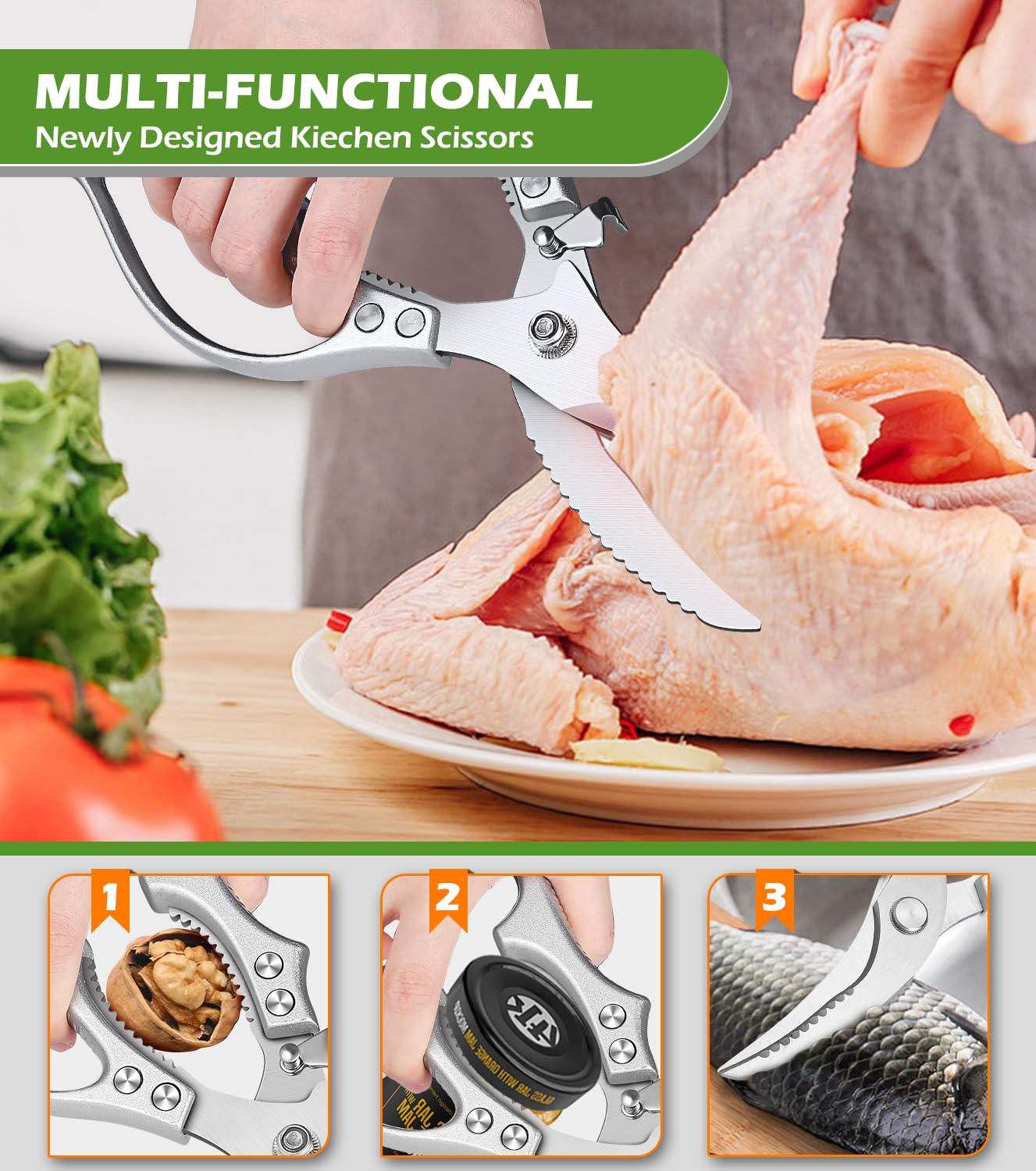 Aaeiirey Multipurpose Kitchen Scissors in use for versatile prep