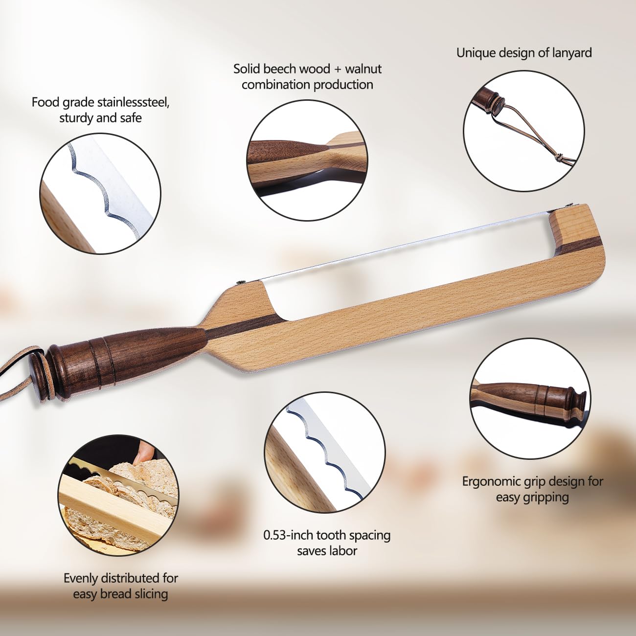 AAEJE black walnut and beech wood knife for elegant bread cutting.