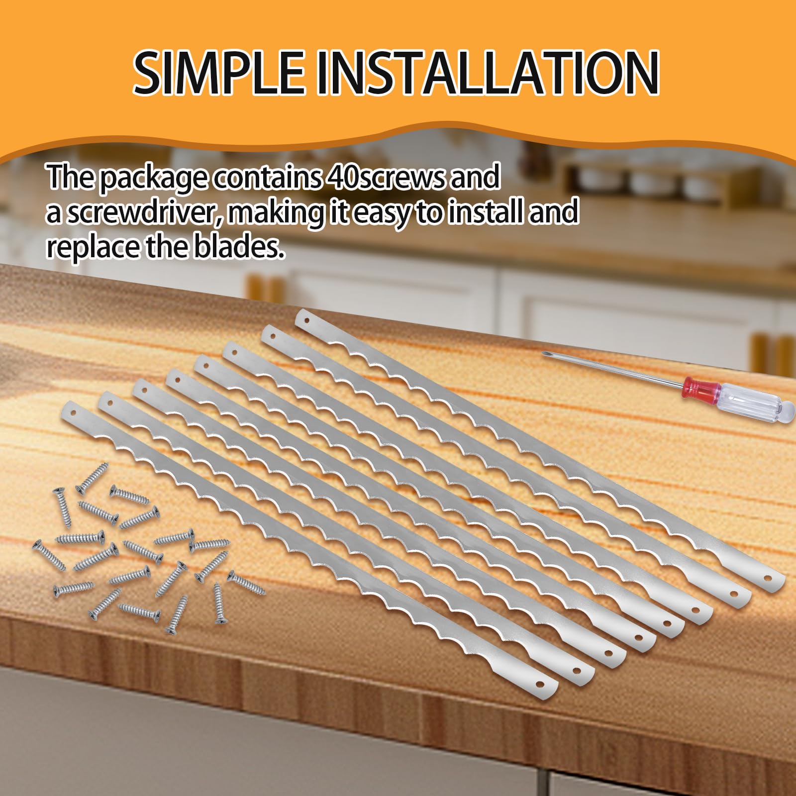 AAEJE stainless steel bread blade close-up showing durability and rust resistance.