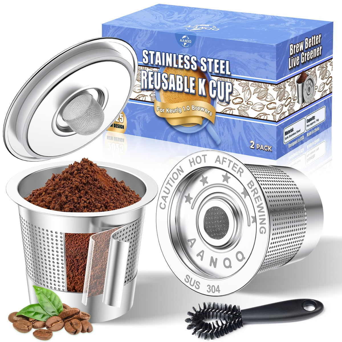 AANQQ reusable K-Cup inner-layer filter captures fines for cleaner brews.