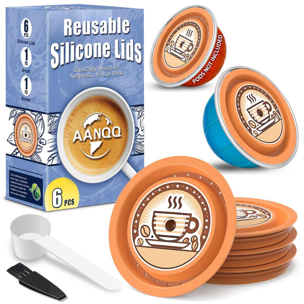 AANQQ reusable lids for Vertuo pods illustrate compatibility with VertuoLine machines for reliable brewing.