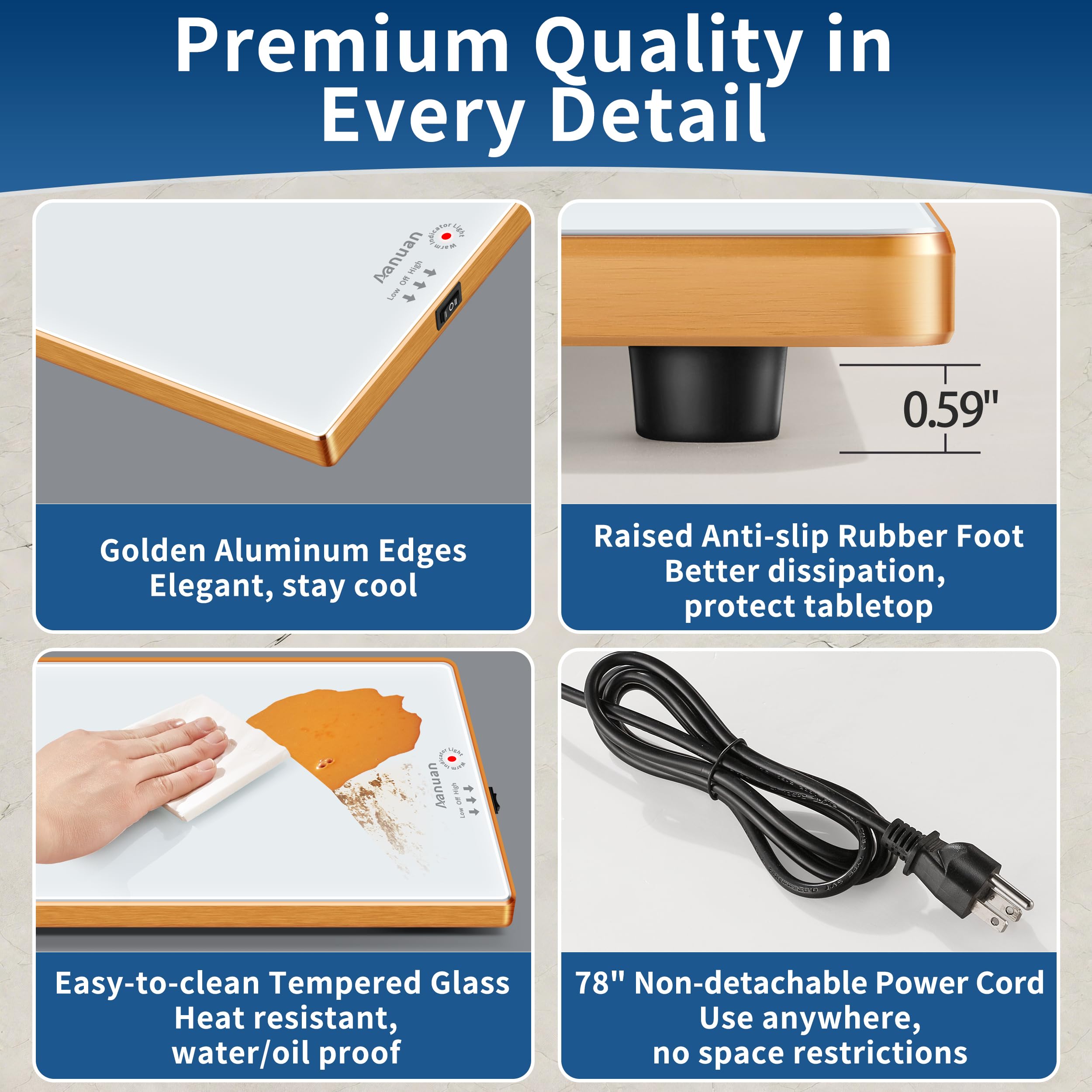 Aanuan anti-scald edge helps prevent accidental burns during service.