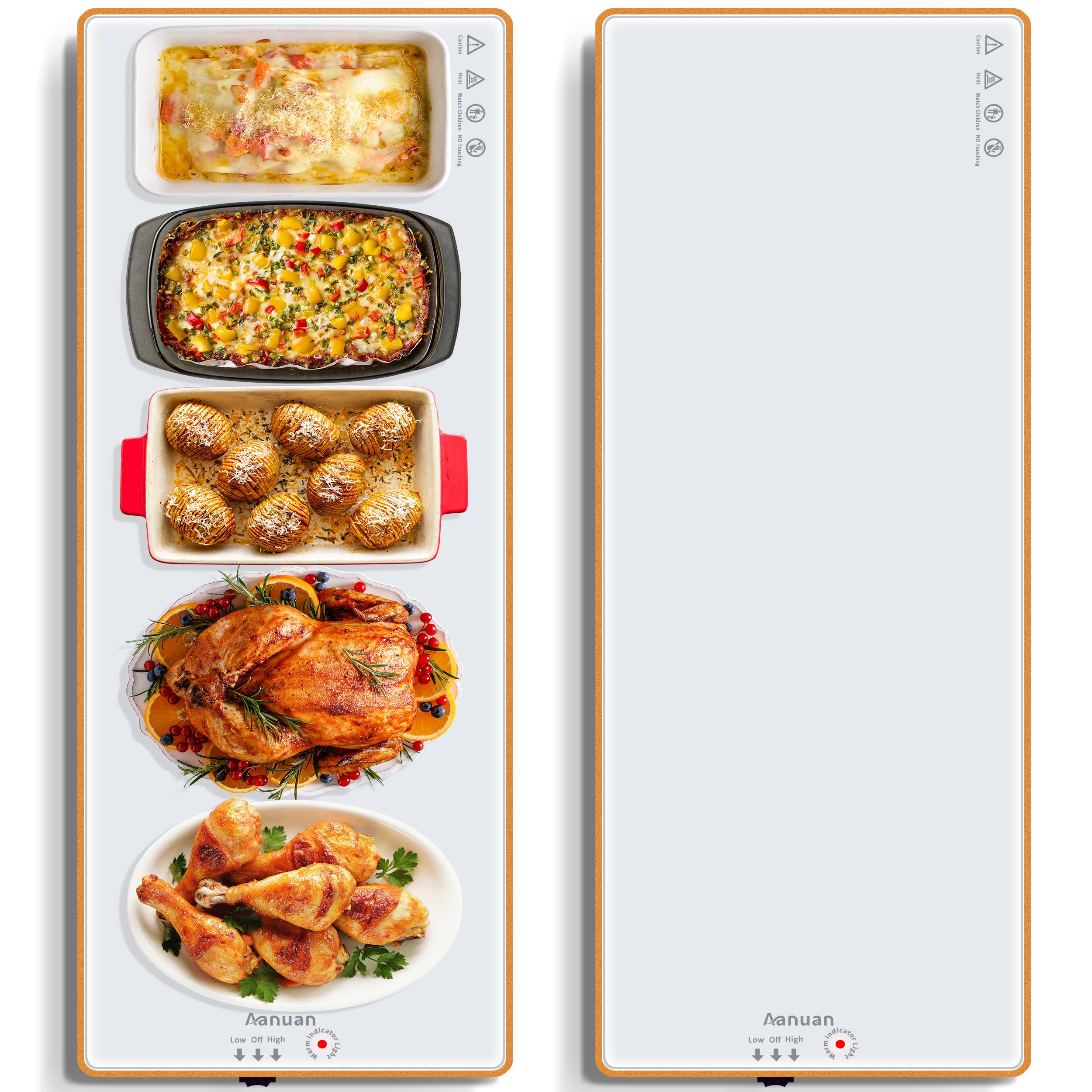 Aanuan warming tray with glass top evenly warms buffet dishes.