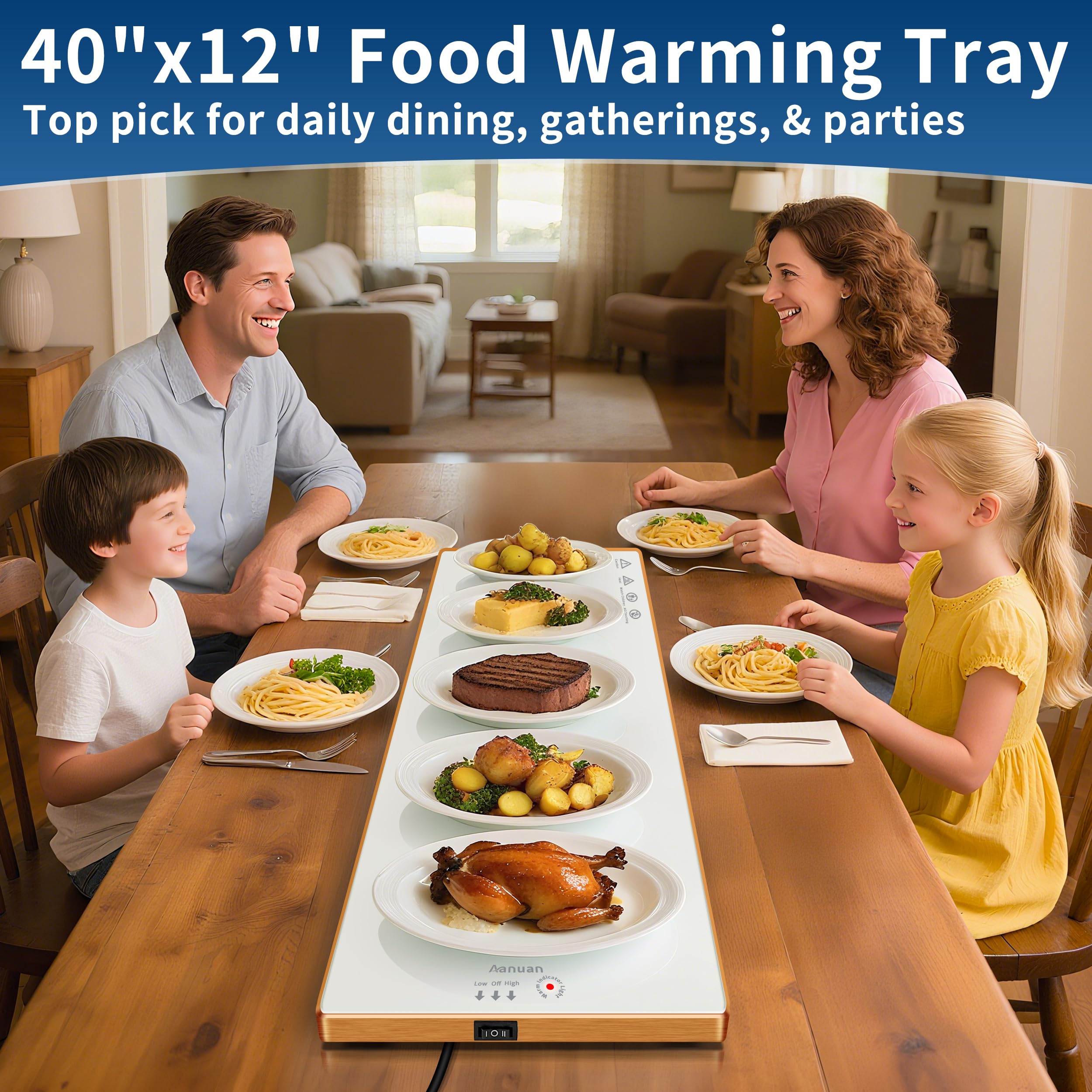 Aanuan warming tray with gold-edge design adds elegant table décor.