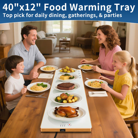 Aanuan warming tray with gold-edge design adds elegant table décor.
