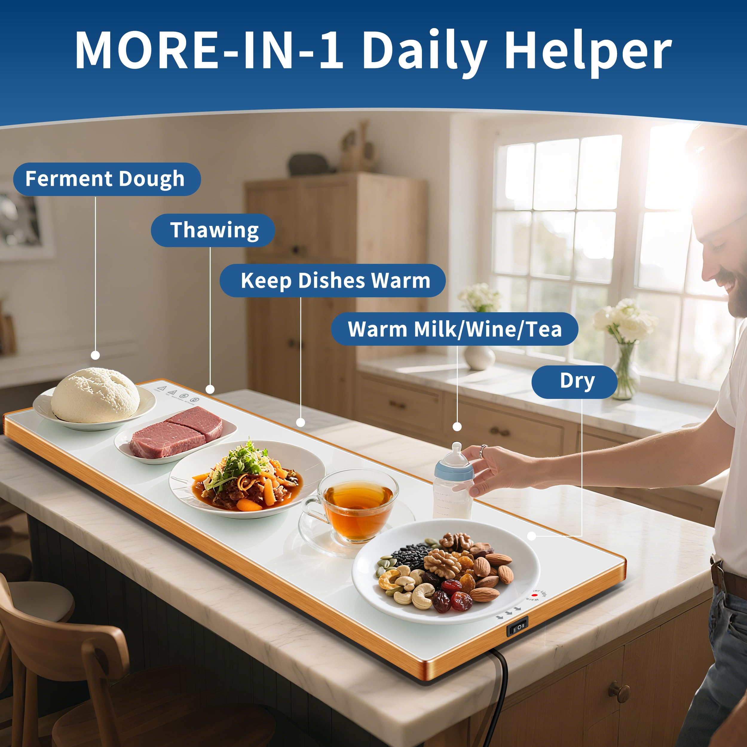 Aanuan warming tray offers full-surface heating for even temperature.