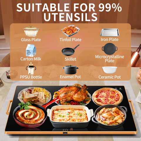 Aanuan warming tray full surface heating delivers consistent warmth for multiple dishes.