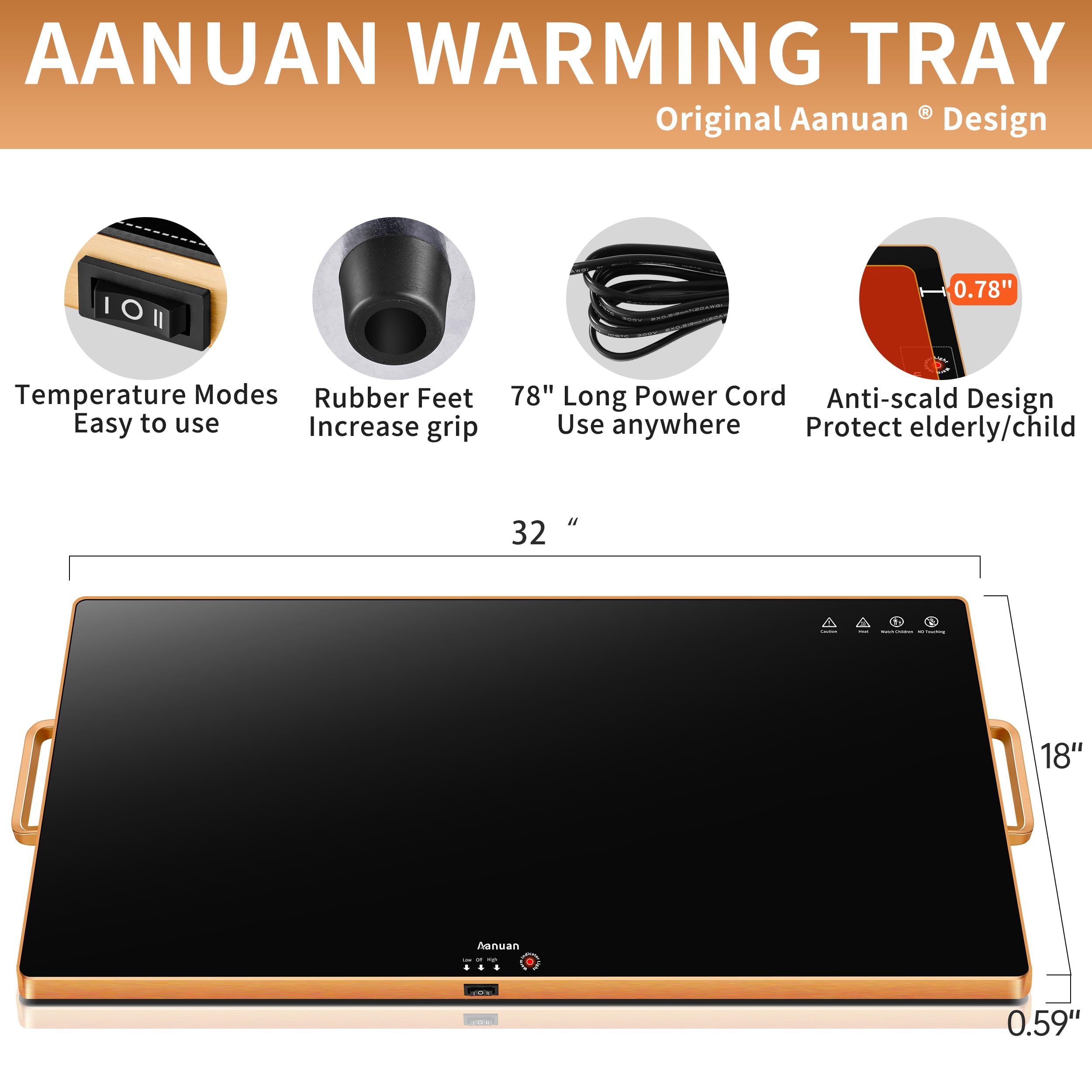 Aanuan warming tray with gold handles adds elegant décor while serving warmth.