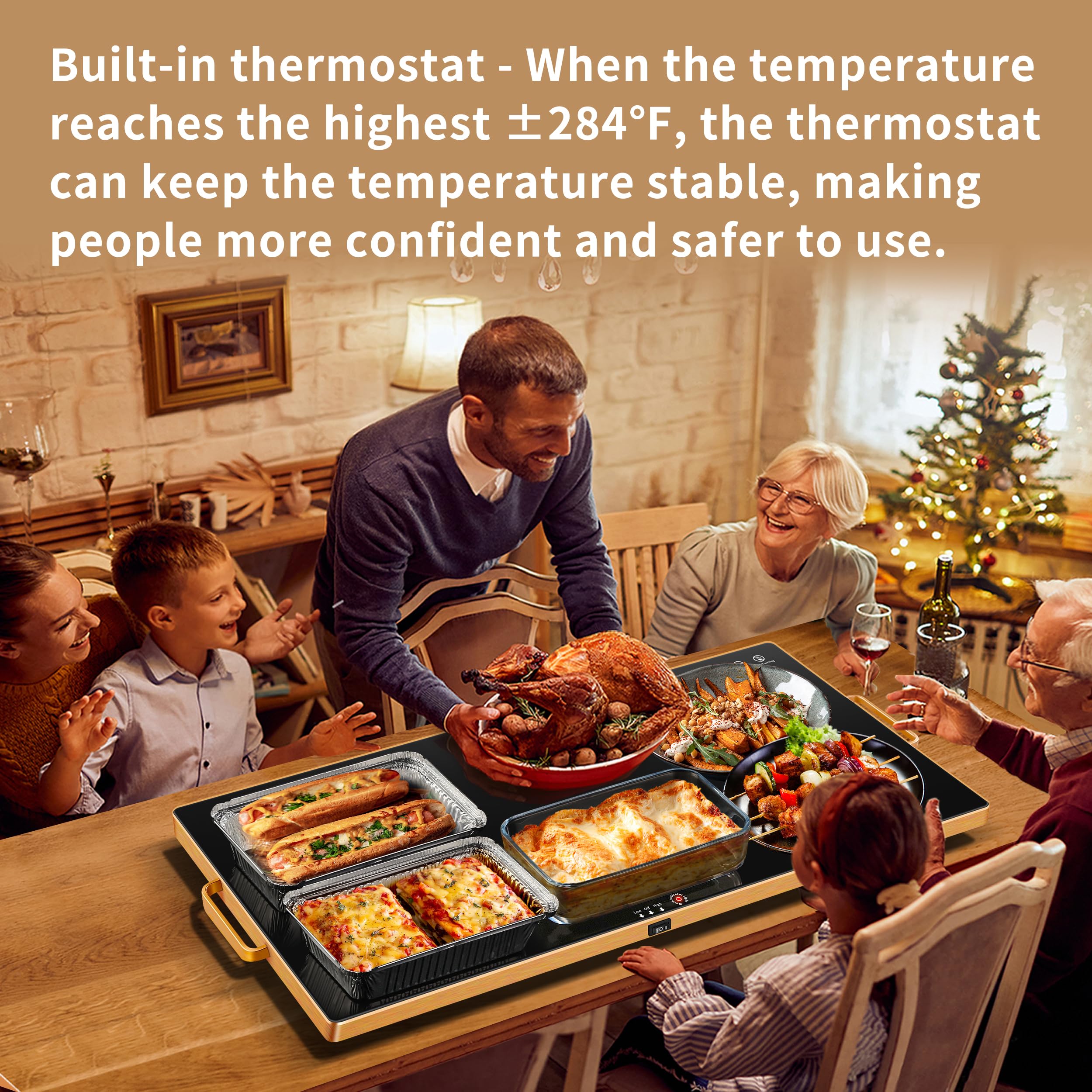 Aanuan warming trays have non-slip feet to protect tabletops.