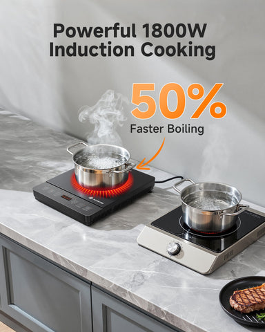 AAOBOSI portable induction cooktop boil mode demonstrates quick presets for meals