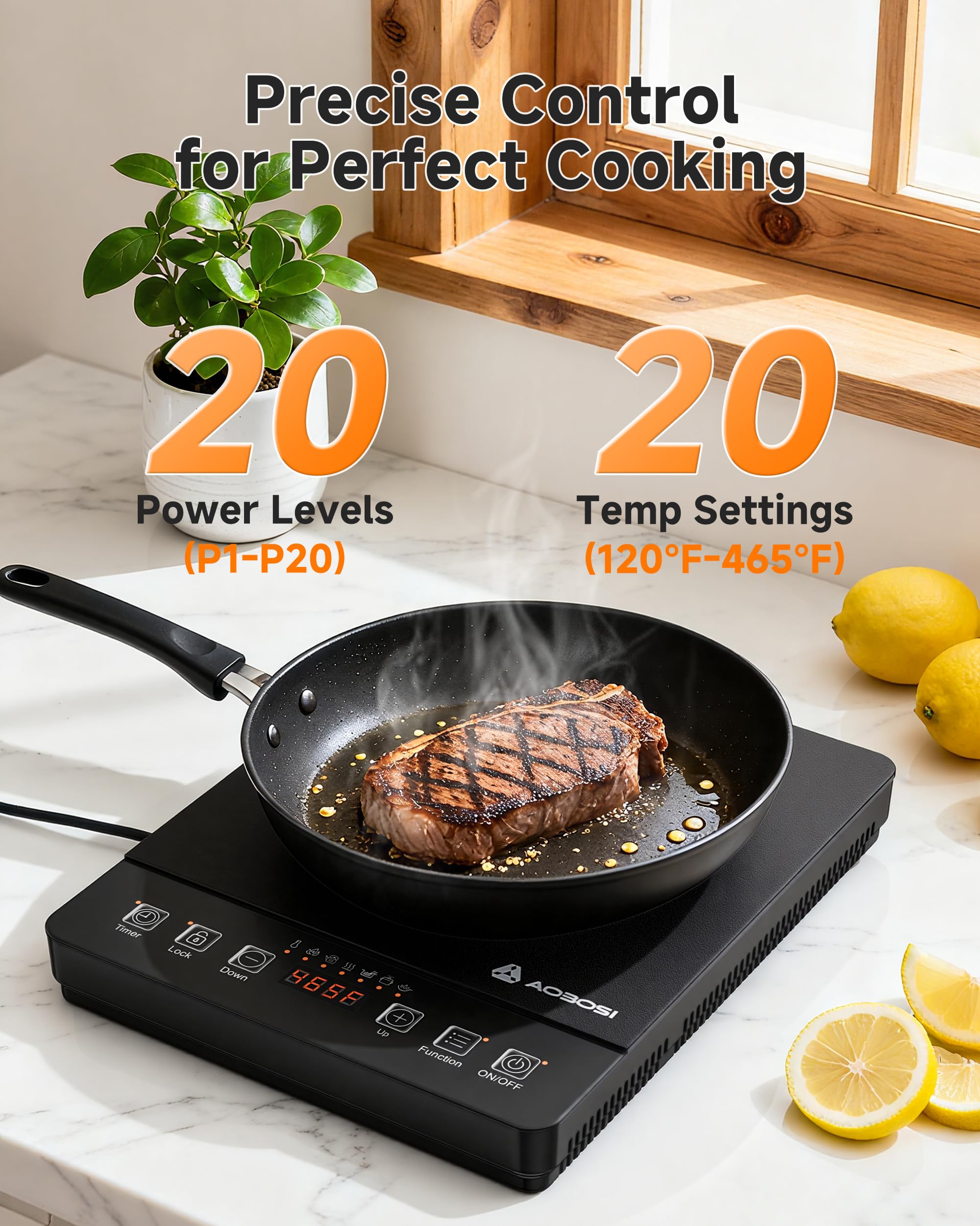 AAOBOSI portable induction cooktop 6.8-inch coil highlights even heating