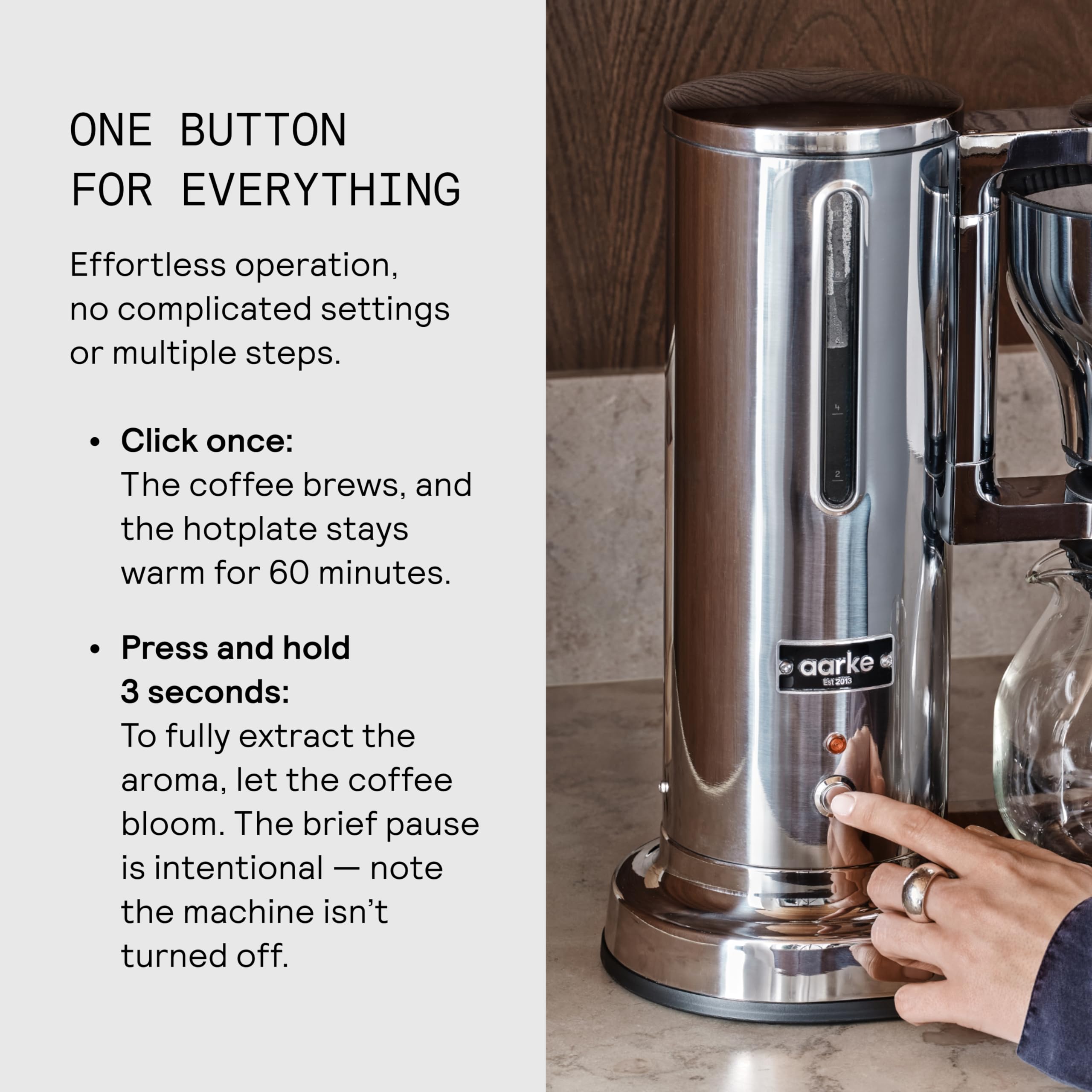 Aarke 360° filter basket demonstrates even extraction like a barista.