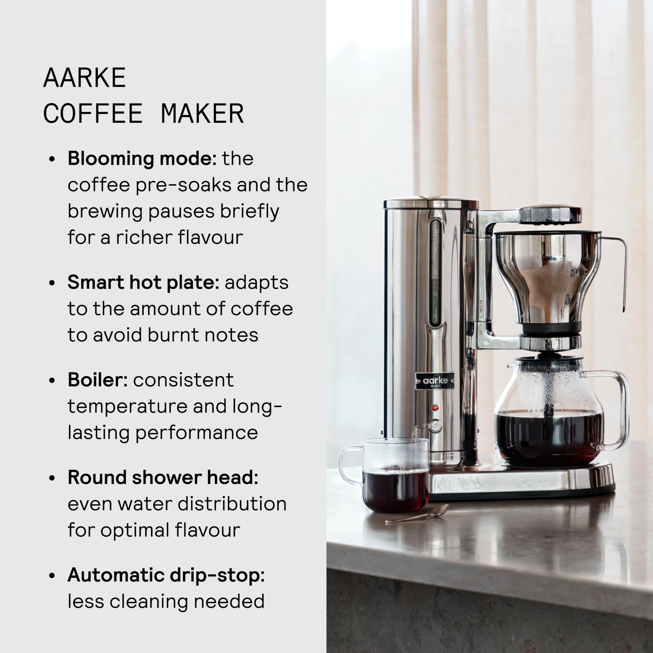 Aarke blooming mode image emphasizes enhanced flavor extraction and smoother notes.