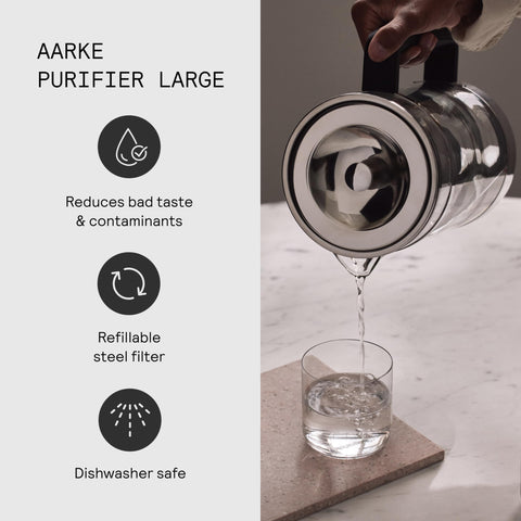 Aarke pure filter granules reduce minerals and chlorine for better tasting water.
