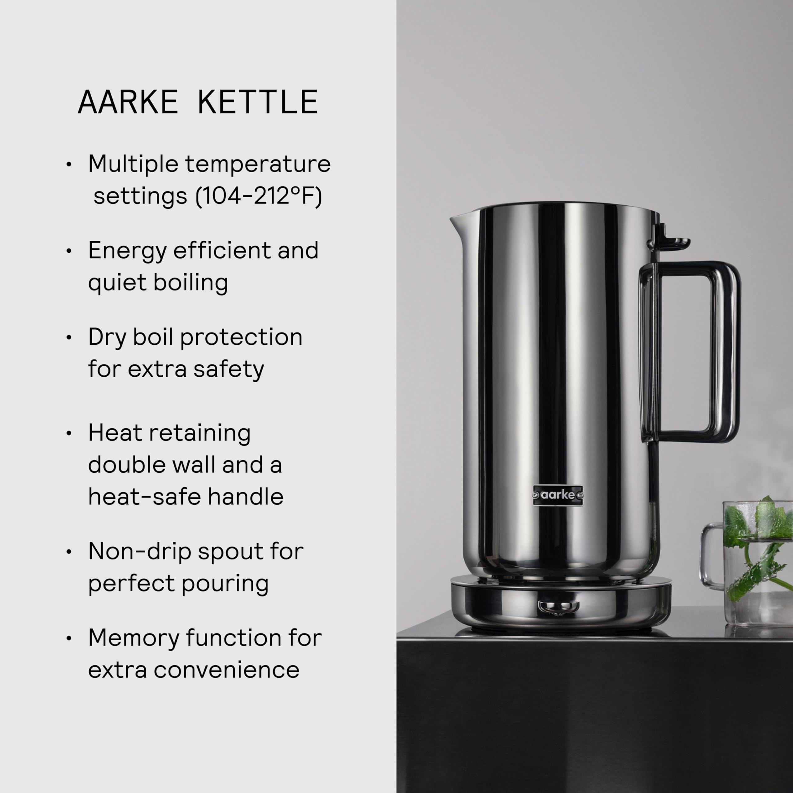 Aarke 1.2L capacity suitable for multiple cups.